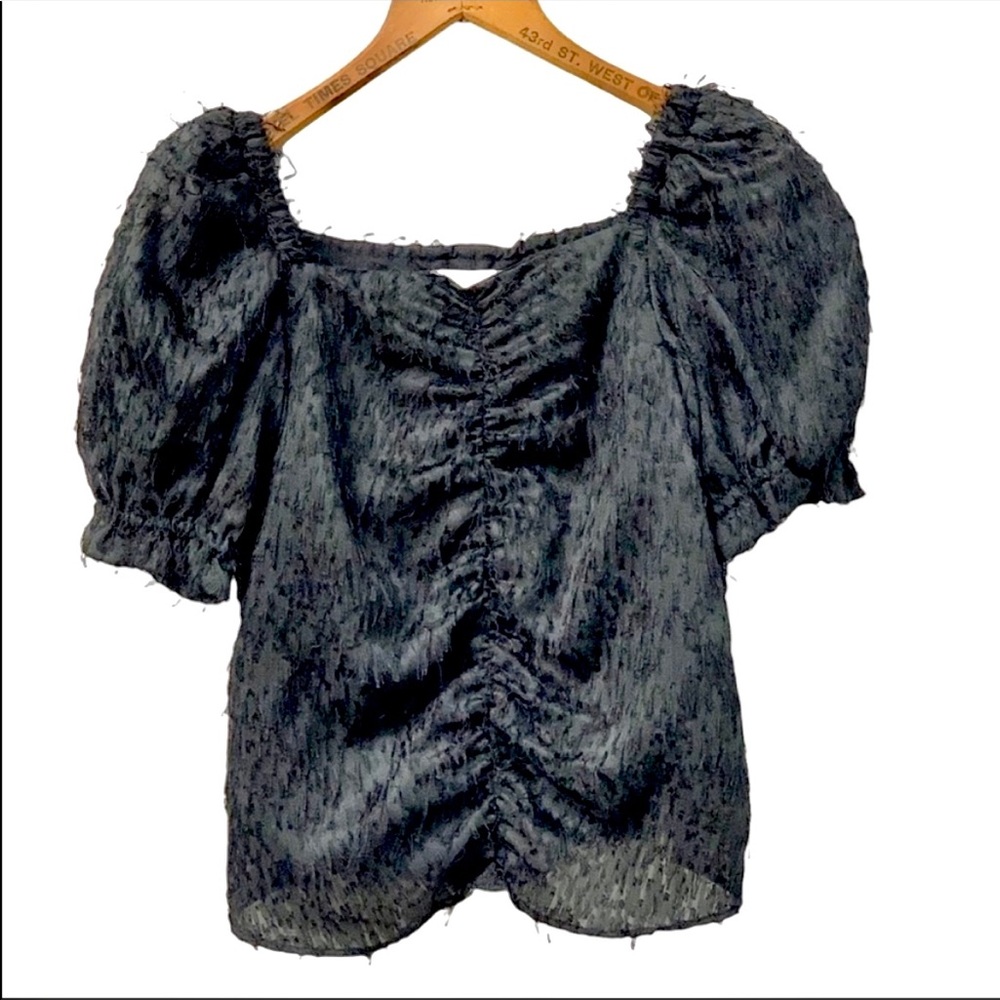 Zara girls square neck ruched front shirt with puff sleeves